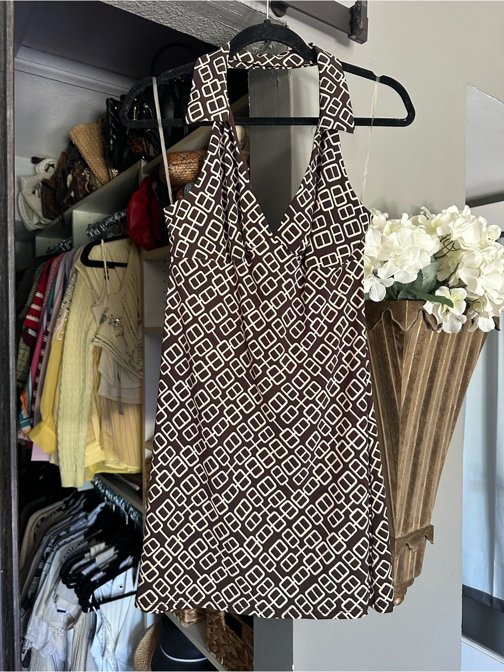 Rue21 Brown and White Geometric Halter Mini Dress